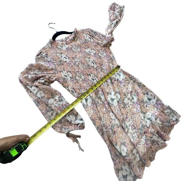 Peach Love California Floral High Neck Long Sleeve Mini Dress Medium - Picture 4 of 13
